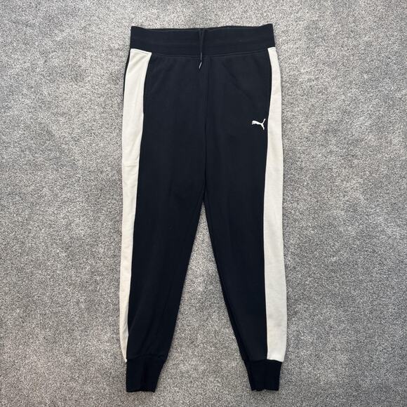 Puma Pants Mens Large Black White Joggers Track Athletic Tapered Fit Pockets - Picture 1 of 15